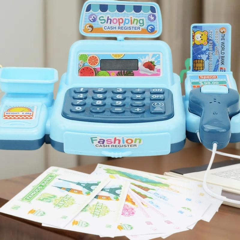 Toy Cash Register - ชุดของเล่นเครื่องคิดเงินซุปเปอร์มาร์เก็ต 1 ชุด พร้อมไฟและเสียงจำลองการซื้อขาย ของเล่นสำหรับเด็ก