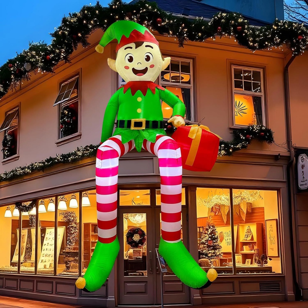 Kids Toys Xmas - 8FT คริสต์มาสเป่าลมนั่งเอลฟ์ตกแต่งไฟ LED เด็กคริสต์มาสของเล่นพองกลางแจ้งคอร์ทยาร์ดตกแต่งสวนของขวัญ