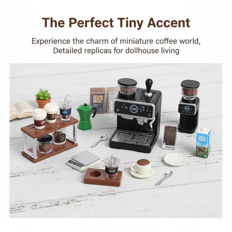 Kids Toys Kitchen Set - ชุดเครื่องชงกาแฟและถ้วยขนาดเล็กสำหรับบ้านตุ๊กตา 1:12 ทนทาน ป้องกันการตก ของเล่นจำลองครัวสำหรับเด็ก เล่นสนุกในชีวิตประจำวัน