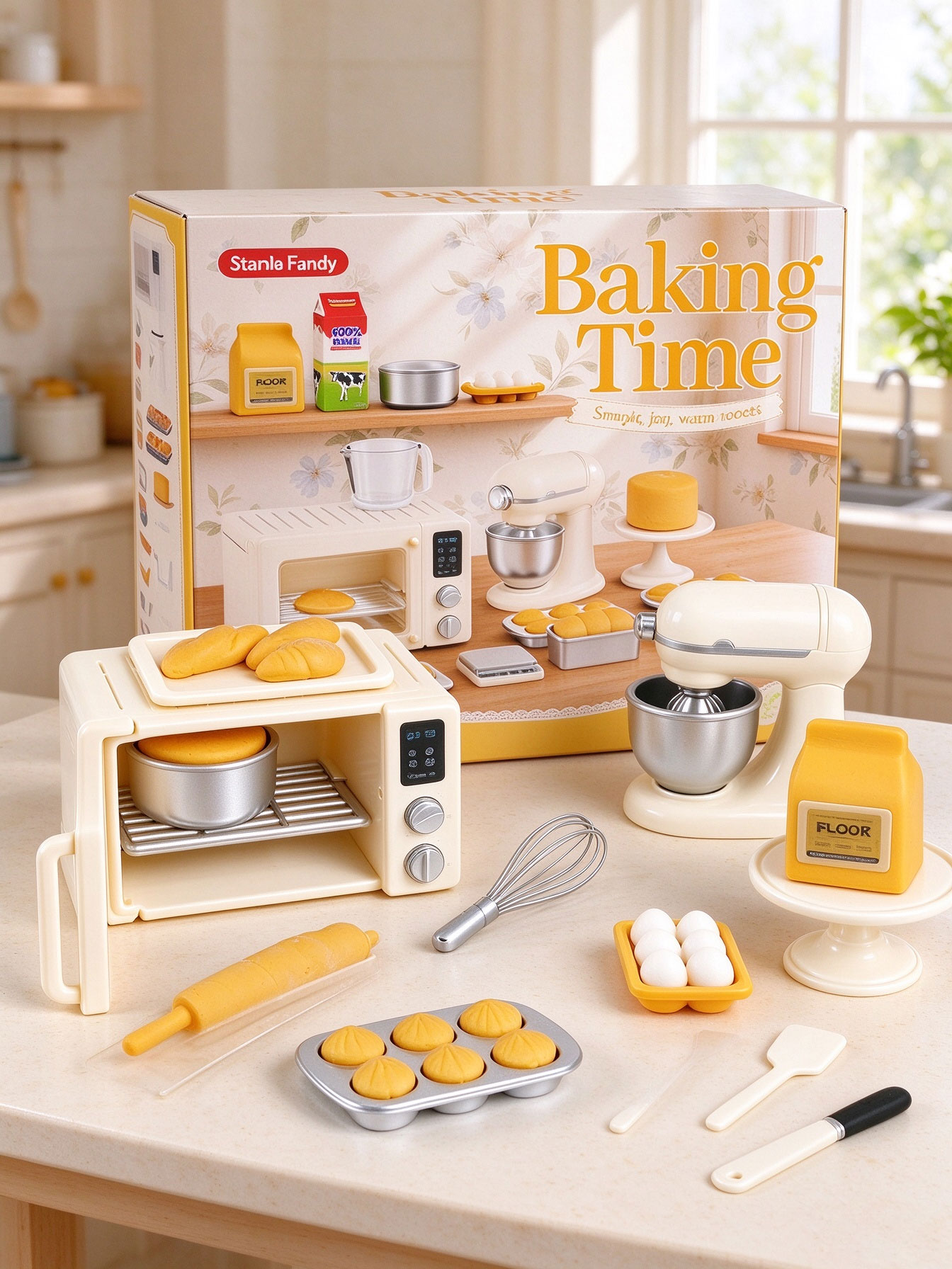 Kids Toys Kitchen Set - ชุดของเล่นจำลองการทำขนมขนาดเล็ก ชุดครัวบ้านตุ๊กตา เตาอบจิ๋วและอุปกรณ์ทำขนม ชุดของเล่นจำลองอาหารขนมปังสำหรับเด็ก
