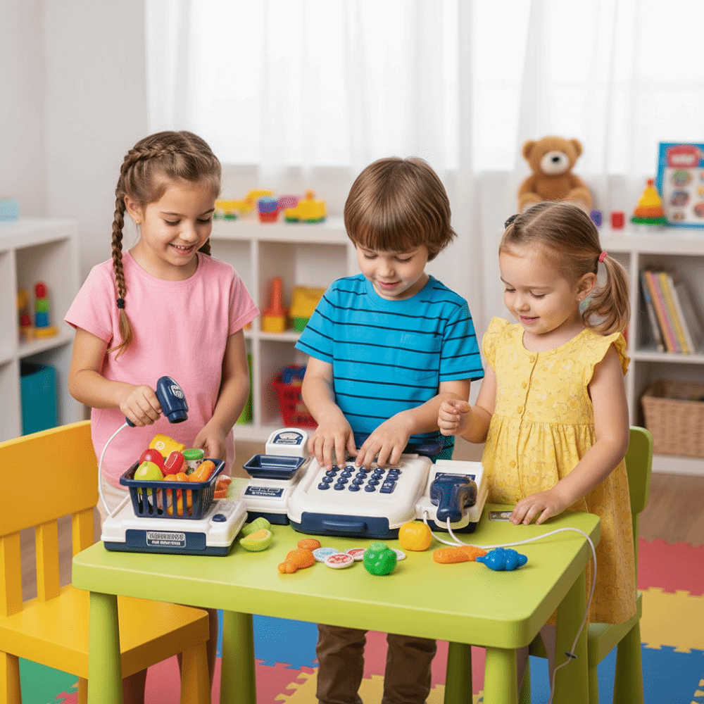 Toy Cash Register - เครื่องจำลองการเล่นเกมปริศนา ซูเปอร์มาร์เก็ต เครื่องคิดเงินสด ของขวัญแสนสนุก ของเล่นจำลองอเนกประสงค์ รุ่นเครื่องคิดเงินสด
