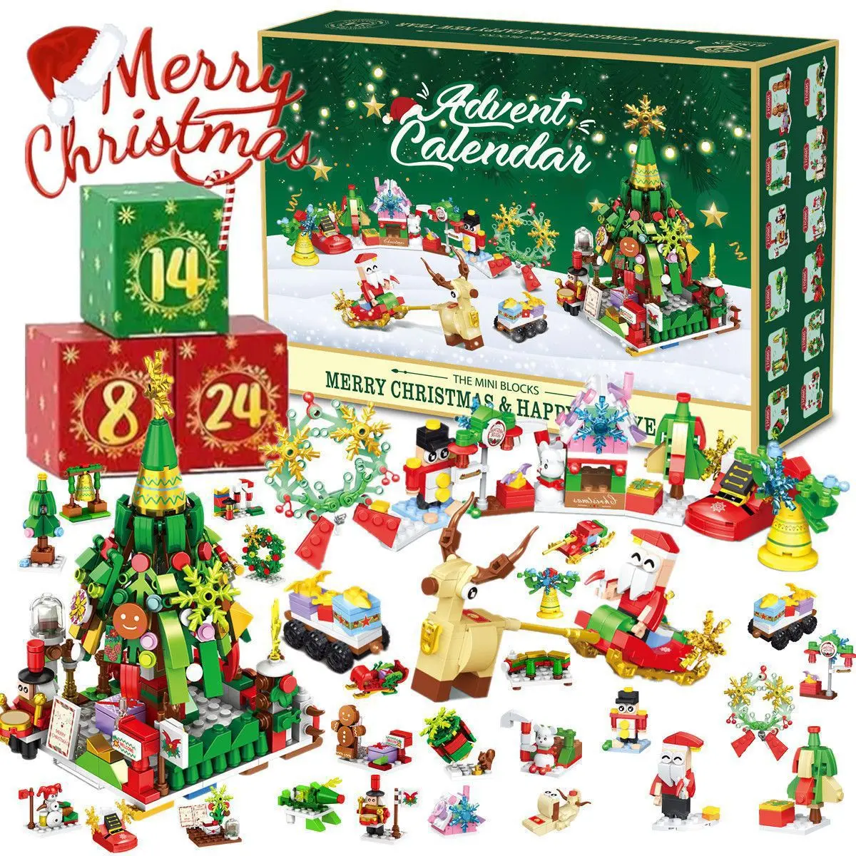 Kids Toys Xmas - ชุดของเล่นตัวต่อคริสต์มาสใหม่ 24 ปี กล่องสุ่ม ชุดปฏิทินนับถอยหลังคริสต์มาส ตัวต่อ
